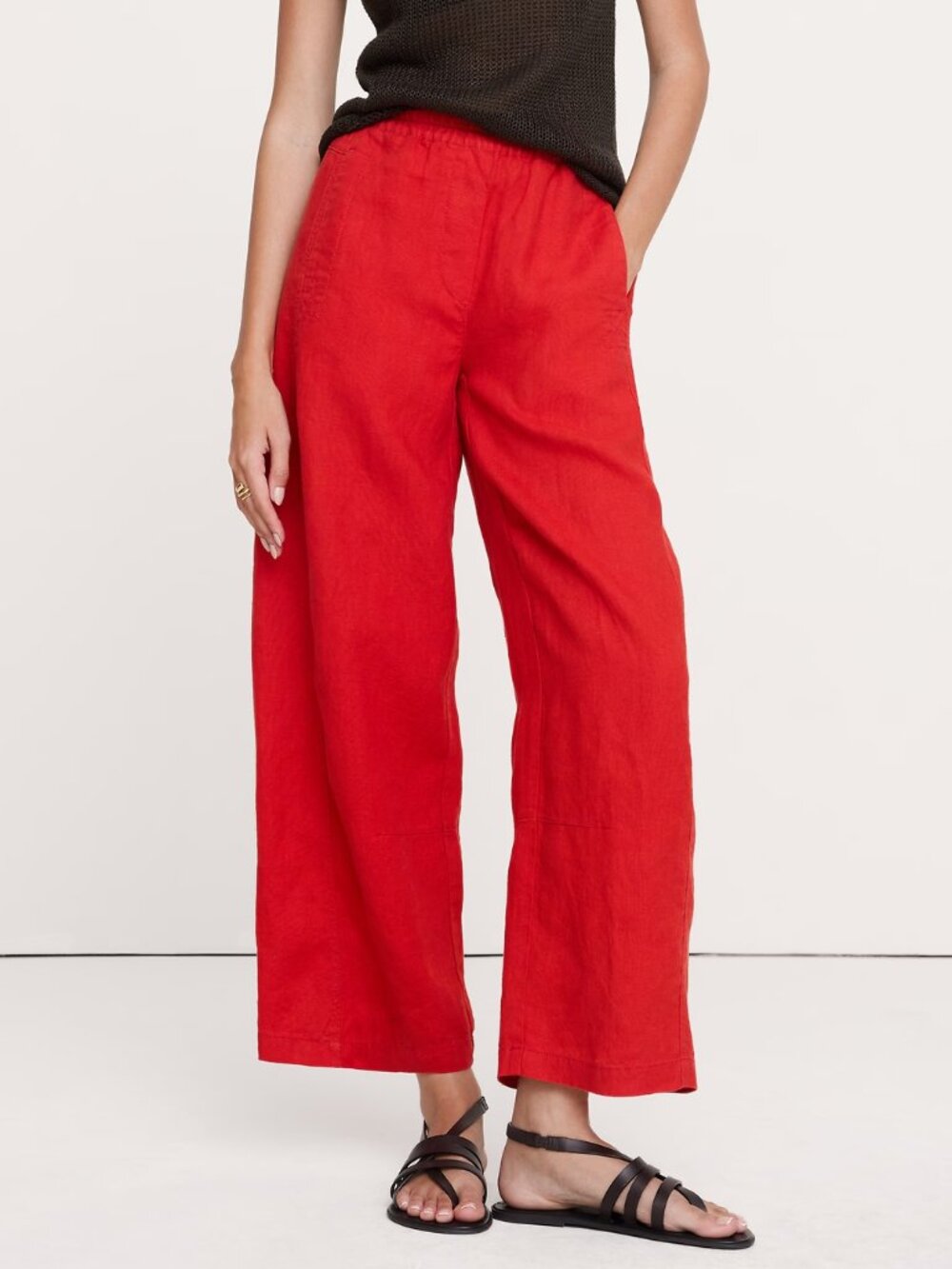 CALYPSO ST. BARTH LINEN-BLEND CROPPED WIDE LEG PALAZZO PANTS SMOCKED WAIST sz XS - Picture 1 of 6